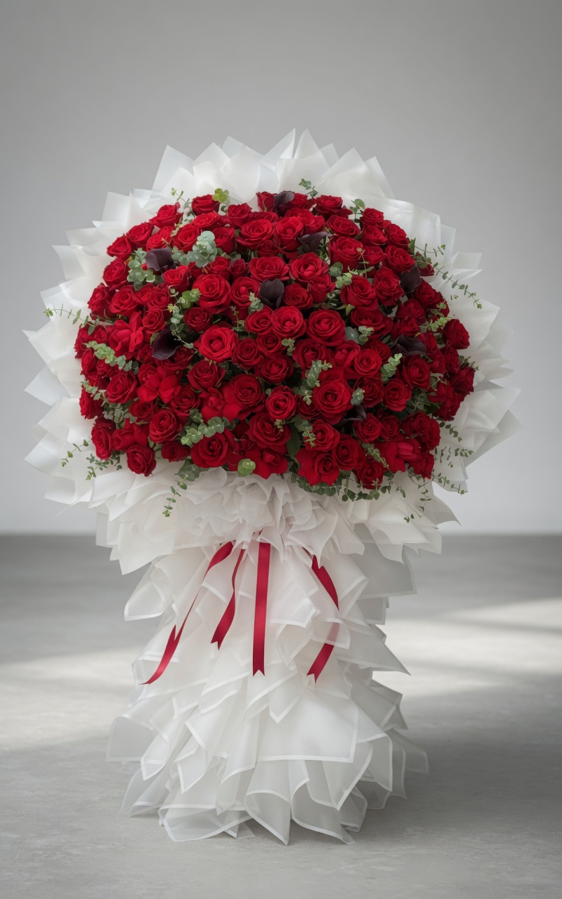 دسته گل سلطنتی و مجلل با رزهای فرانسوی قرمز،مناسب عروسی و جشن،سالگرد ازدواج از گلفروشی تهران